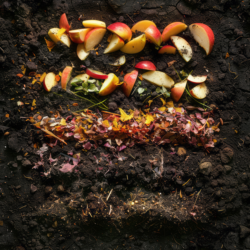 Couches de déchets humides et secs alternées dans un compost.